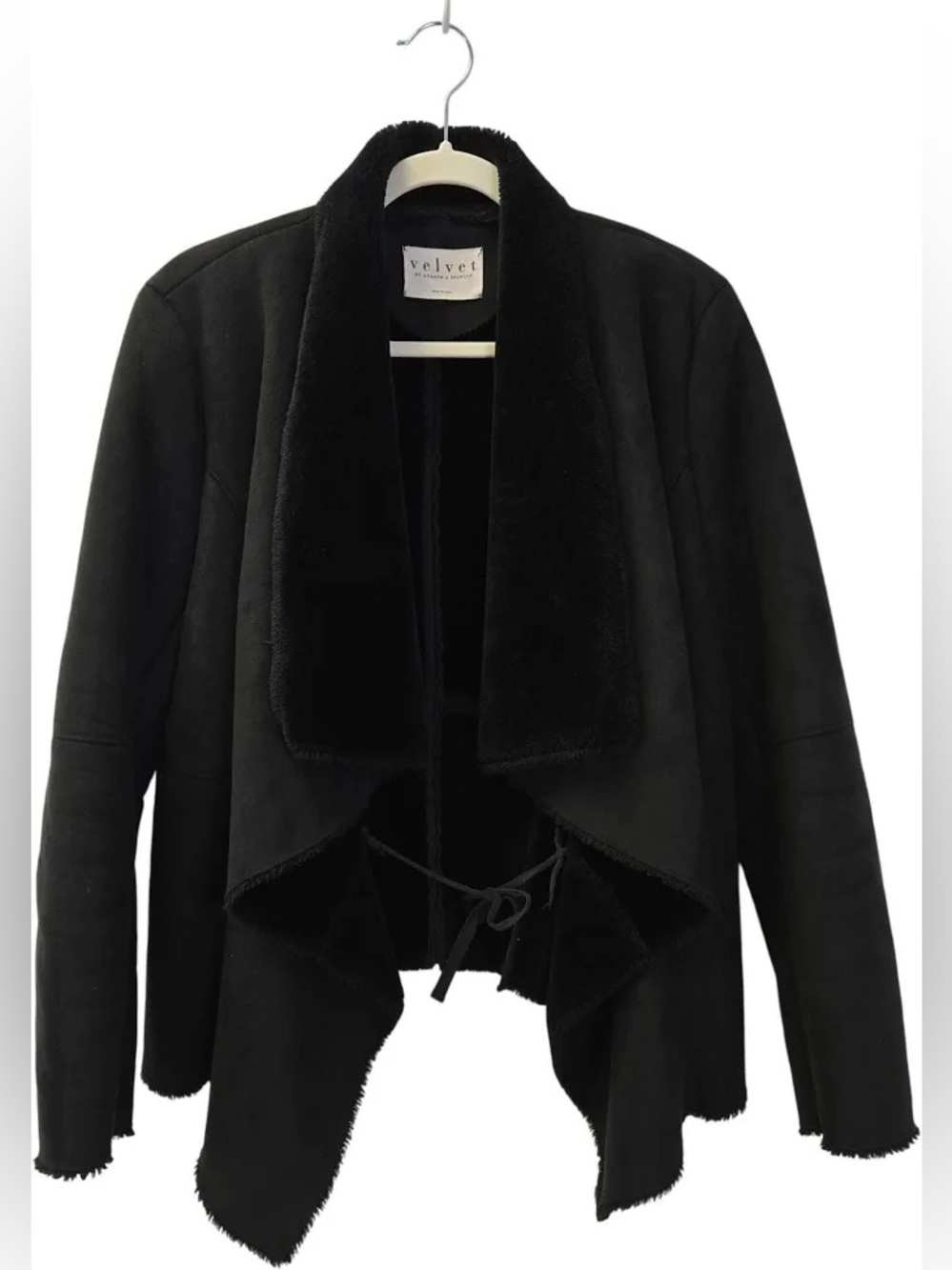 Velvet by Graham & Spencer draped Faux Shearling Jacket Black Size Small